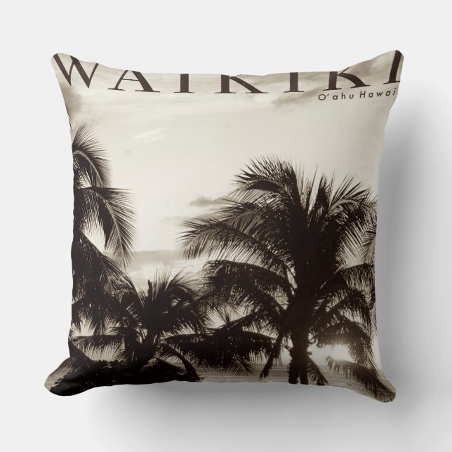 Vintag Waikiki Hawaiian Palm Kissen (Vorderseite)