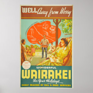 Vintag Wairakei New Zealand Travel Poster