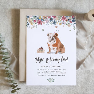 Vintag Watercolor English Bulldog Geburtstagsparty Einladung