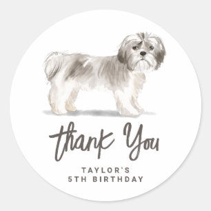 Vintag Watercolor Gray Shih Tzu Birthday Runder Aufkleber