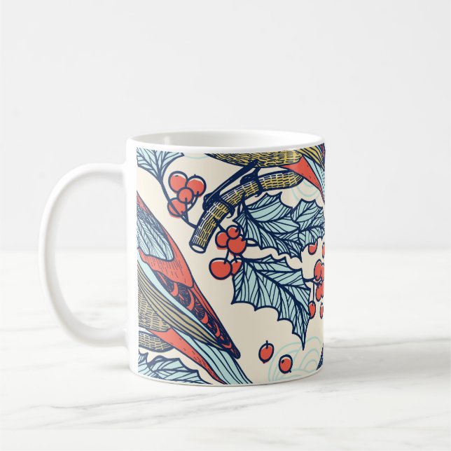 Vintag Waxwings Weihnachtsmuster Kaffeetasse (Links)