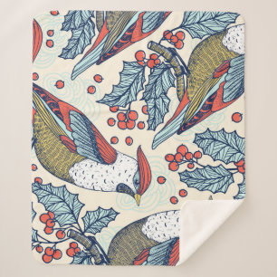 Vintag Waxwings Weihnachtsmuster Sherpadecke