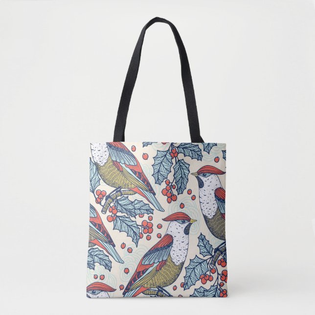 Vintag Waxwings Weihnachtsmuster Tasche (Vorderseite)