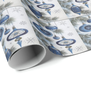 Vintag, Weihnachten, blaue Silberschmuck Geschenkpapier