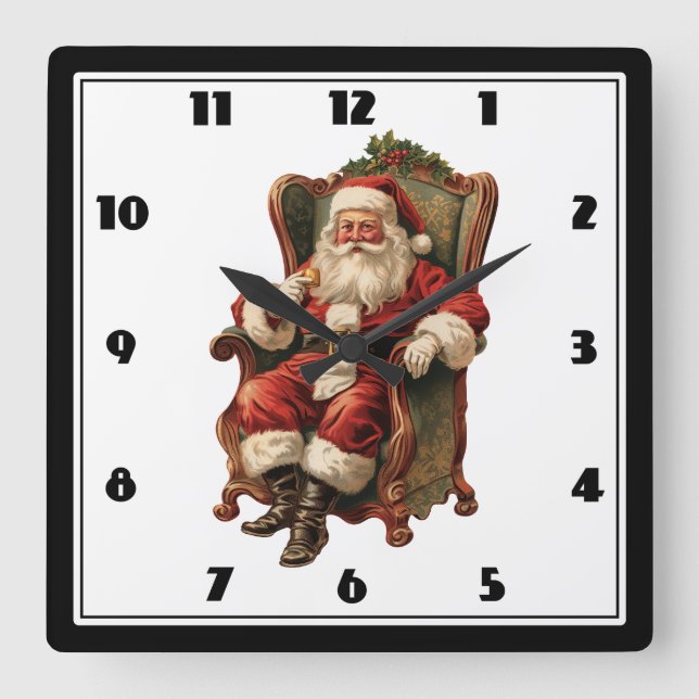 Vintag Weihnachten Quadratische Wanduhr (Vorderseite)