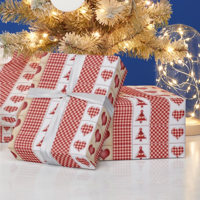 Vintag, Weihnachten, Roter Karo, Country Hearts Geschenkpapier (Feiertage)