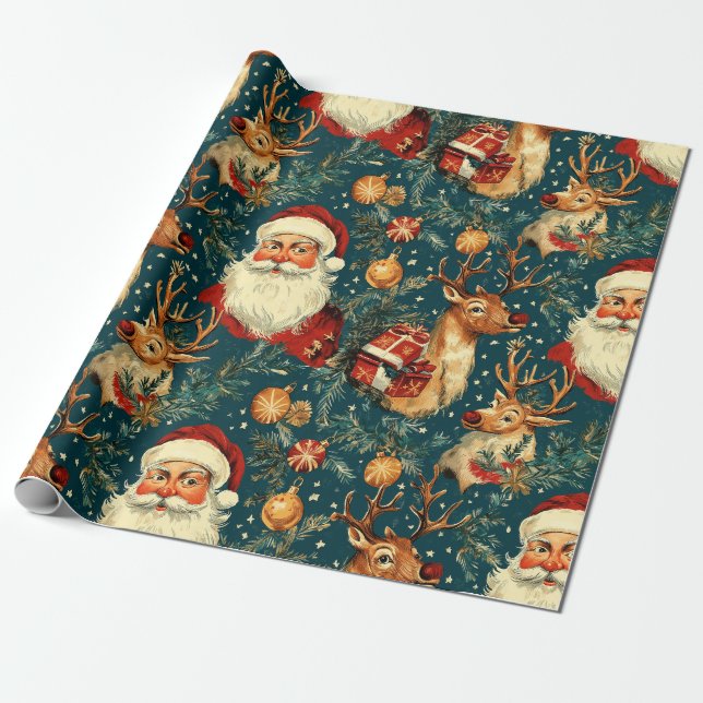 "Vintag Weihnachten und Reindeweihnachtsfest Geschenkpapier (Ungerollt)