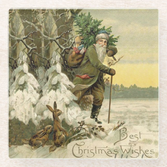 Vintag Weihnachten Viktorianischer Urlaub Glasuntersetzer (Vorderseite)