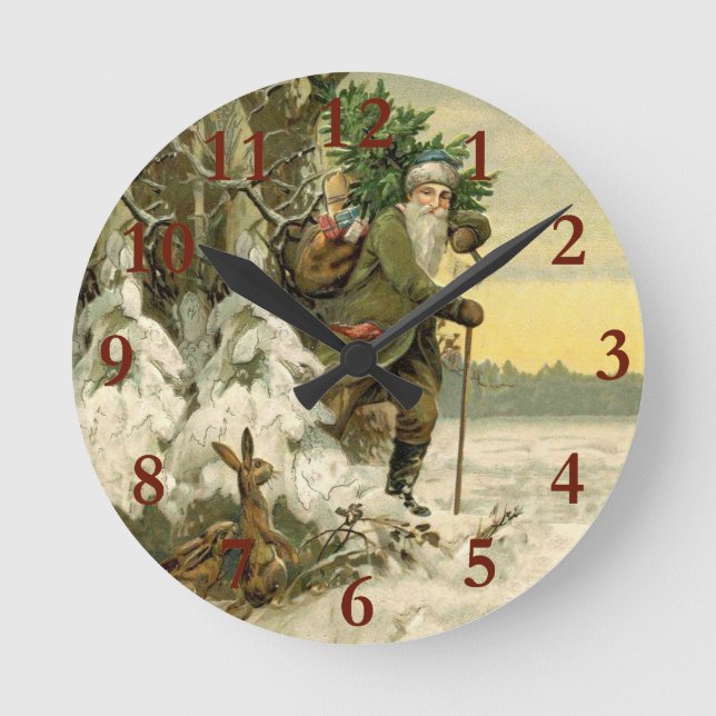 Vintag Weihnachten Viktorianischer Urlaub Runde Wanduhr (Vorderseite)