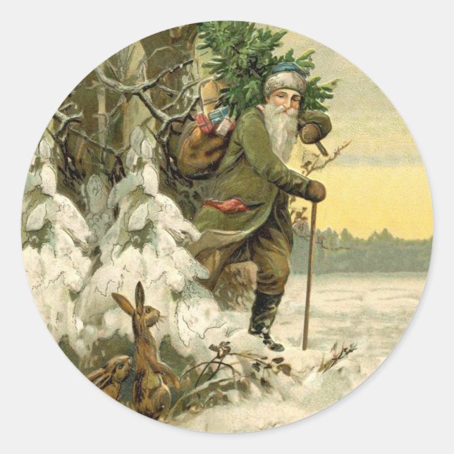 Vintag Weihnachten Viktorianischer Urlaub Runder Aufkleber (Vorderseite)