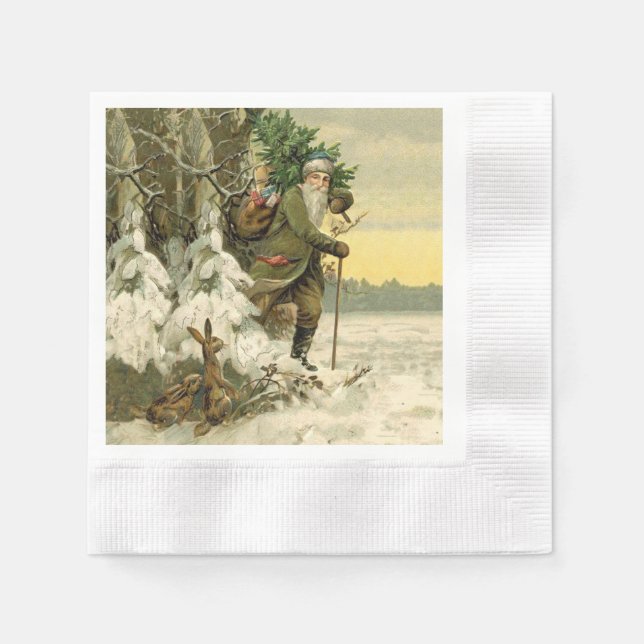 Vintag Weihnachten Viktorianischer Urlaub Serviette (Vorderseite)