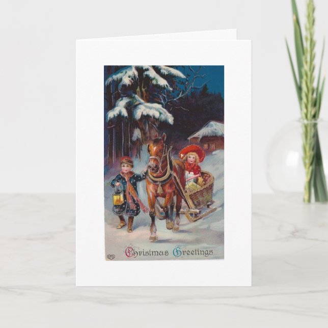 Vintag - Weihnachts-Schlittenfahrt, Feiertagskarte (Vorderseite)