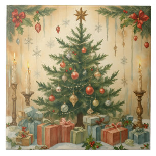 Vintag, Weihnachtsbaum und Geschenkschmuck, Fliese