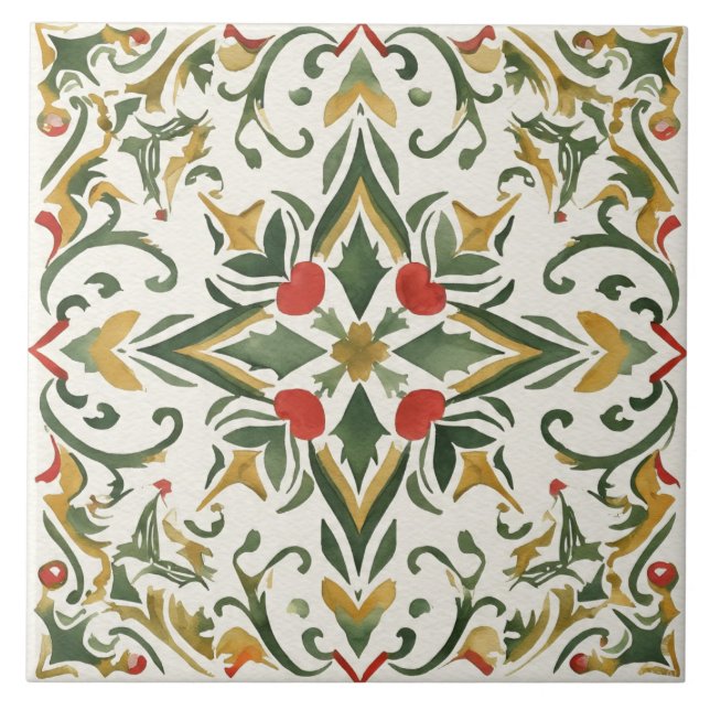 Vintag, Weihnachtsmuster, Kunstwerk Keramik Tile Fliese (Vorderseite)