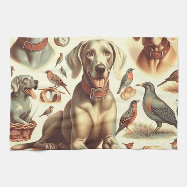 Vintag Weimaraner nahtlos Geschirrtuch (Horizontal)