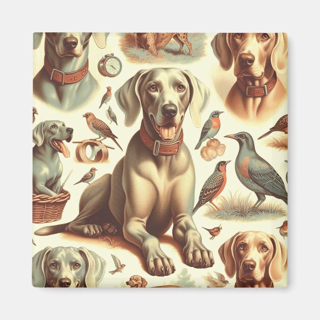 Vintag Weimaraner nahtlos Magnet (Vorne)