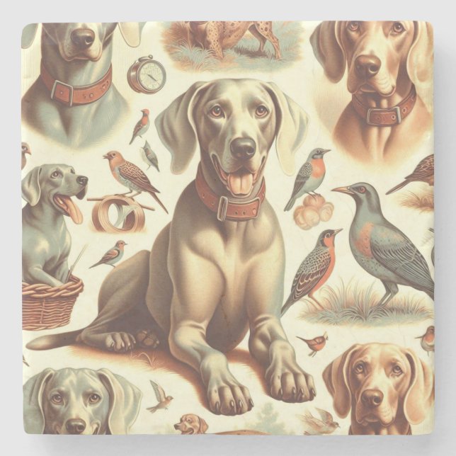 Vintag Weimaraner nahtlos Steinuntersetzer (Vorderseite)