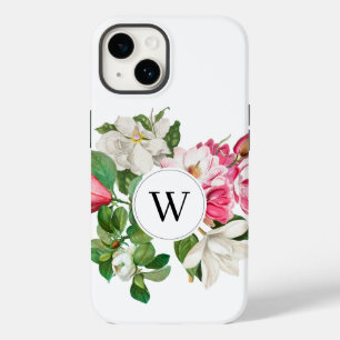 Vintag-Weiß-und rosa-Magnolien-Blume Monogramm Case-Mate iPhone 14 Hülle