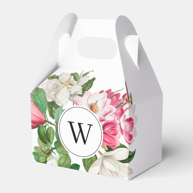 Vintag-Weiß-und rosa-Magnolien-Blume Monogramm Geschenkschachtel (Vorderseite)