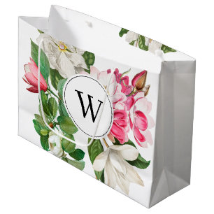 Vintag-Weiß-und rosa-Magnolien-Blume Monogramm Große Geschenktüte