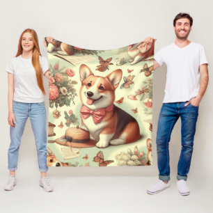Vintag Welsh Corgi Cardigan Illustration Fleecedecke