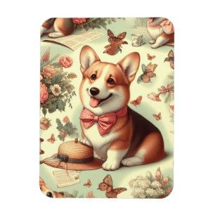 Vintag Welsh Corgi Cardigan Illustration Magnet