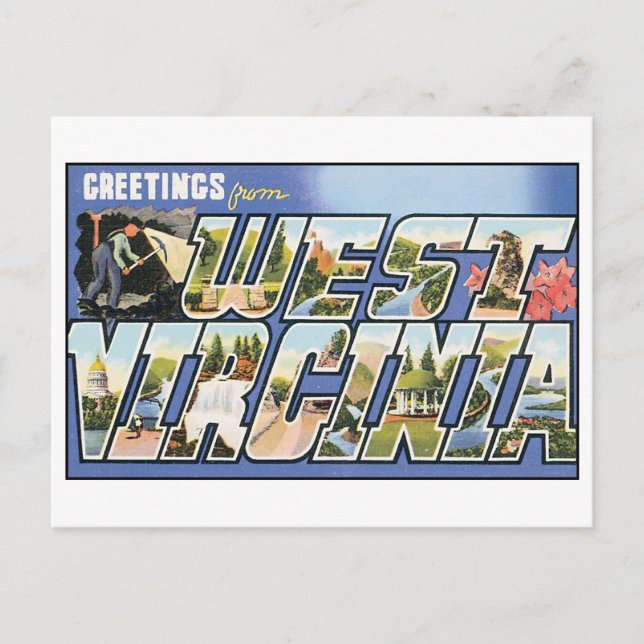 Vintag West Virginia Postkarte (Vorderseite)