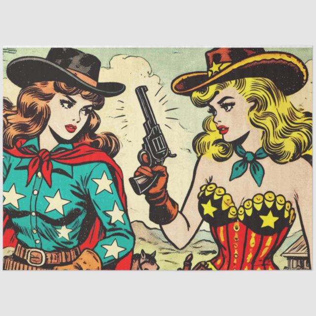Vintag Western Cowgirl Comicen Seidenpapier (Vorderseite)