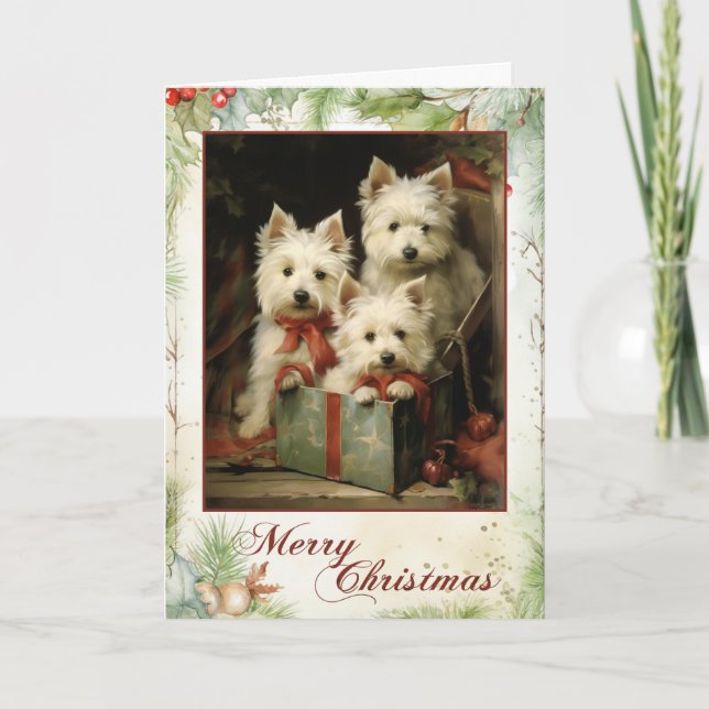 Vintag Westie Christmas Feiertagskarte (Vorderseite)