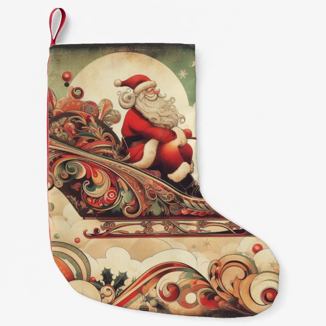 Vintag/whimsistisch/santa/Christmas Kleiner Weihnachtsstrumpf (Vorderseite)