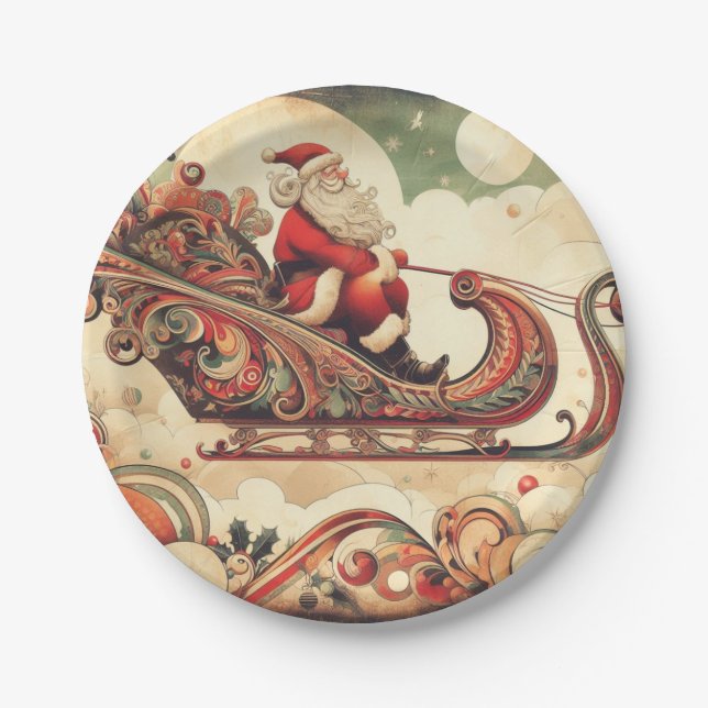 Vintag/whimsistisch/santa/Christmas Pappteller (Vorderseite)