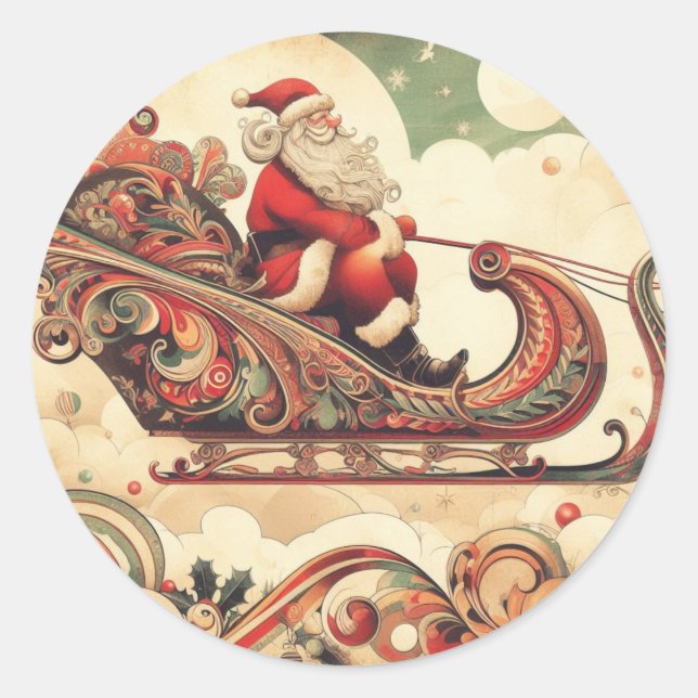 Vintag/whimsistisch/santa/Christmas Runder Aufkleber (Vorderseite)