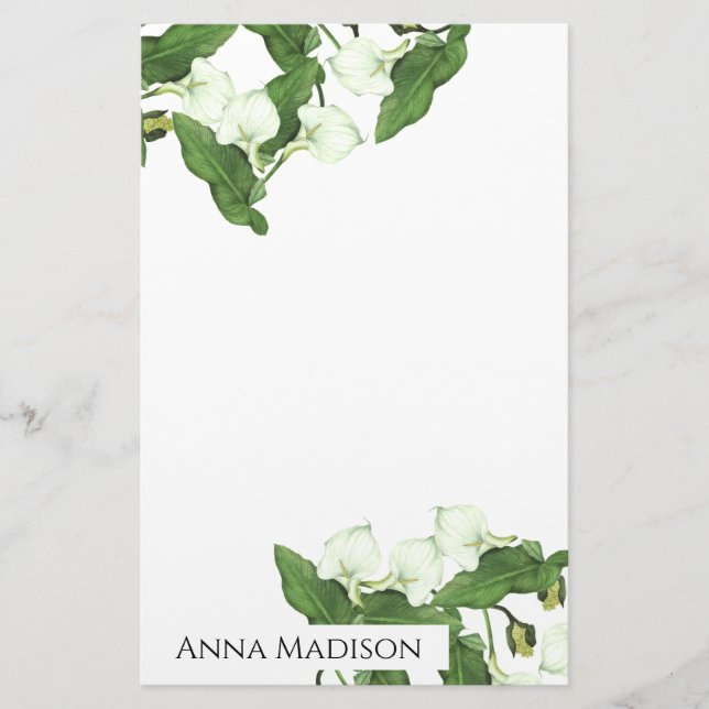 Vintag White Calla Lily Blume Stationery Briefpapier (Vorderseite)