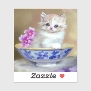 Vintag White Kitten Illustration Aufkleber