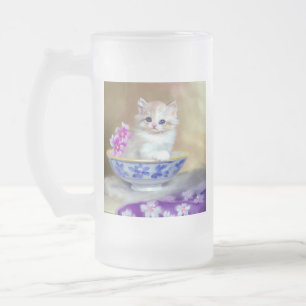 Vintag White Kitten Illustration Mattglas Bierglas