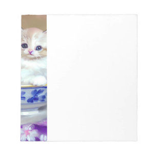 Vintag White Kitten Illustration Notizblock