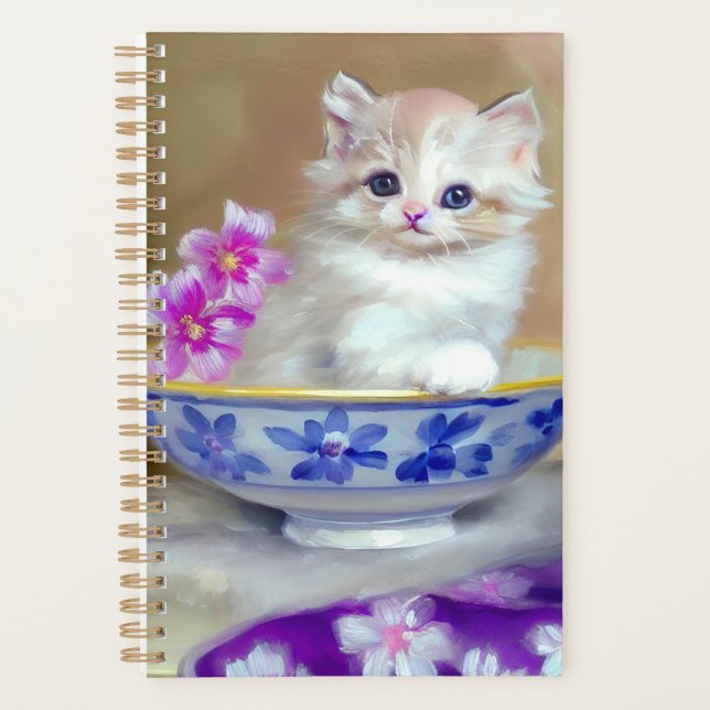 Vintag White Kitten Illustration Planer (Vorderseite)