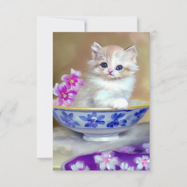 Vintag White Kitten Illustration RSVP Karte (Vorderseite)