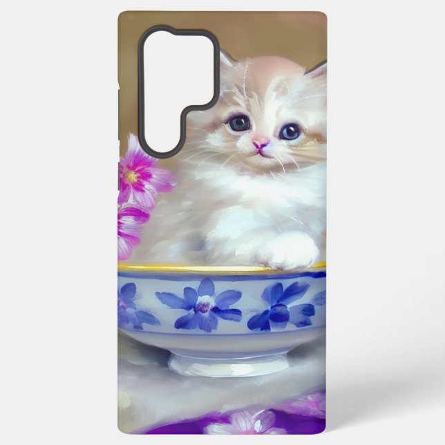 Vintag White Kitten Illustration Samsung Galaxy Hülle (Rückseite)