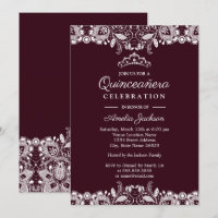 Vintag White Lace Burgundy Quinceanera