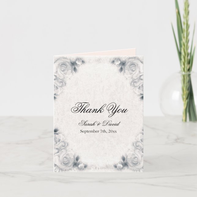 Vintag White Rose Wedding Vielen Dank Dankeskarte (Vorderseite)