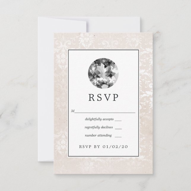 Vintag White Wedding Diamond RSVP Karte (Vorderseite)