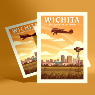 Vintag Wichita Kansas Postkarte