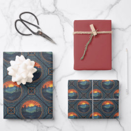 Vintag Wilderness Sunset Mandala Geometric Tile Geschenkpapier Set