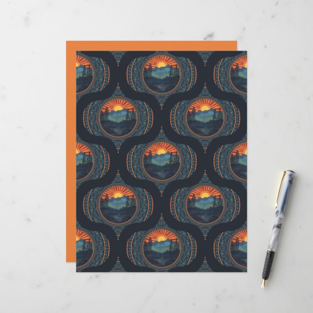 Vintag Wilderness Sunset Mandala Mitte Jahrhundert (Vorderseite/Rückseite Beispiel)