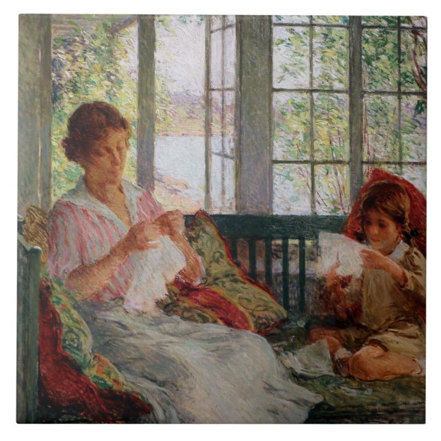 Vintag Willard Metcalf Meine Ehefrau und Tochter Fliese (Vorderseite)