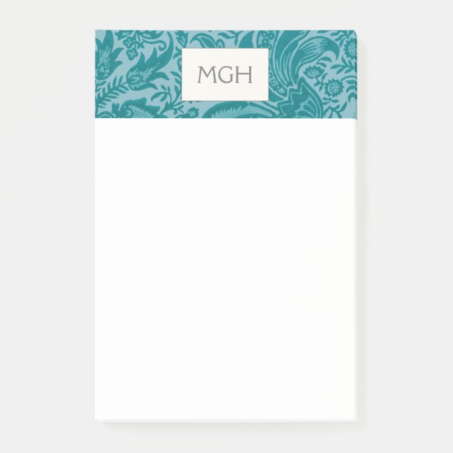 Vintag William Morris Aquamarin Botanisches Monogr Post-it Klebezettel (Vorderseite)