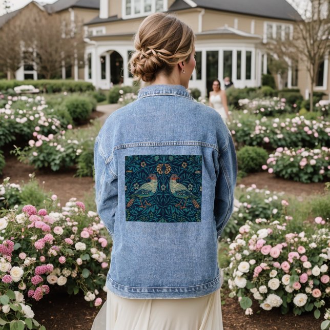 Vintag William Morris Birds, Vintag Jeansjacke (Hochzeit Rückseite)