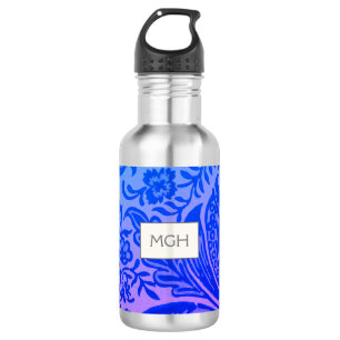 Vintag William Morris Blue Botanic Monogram Edelstahlflasche