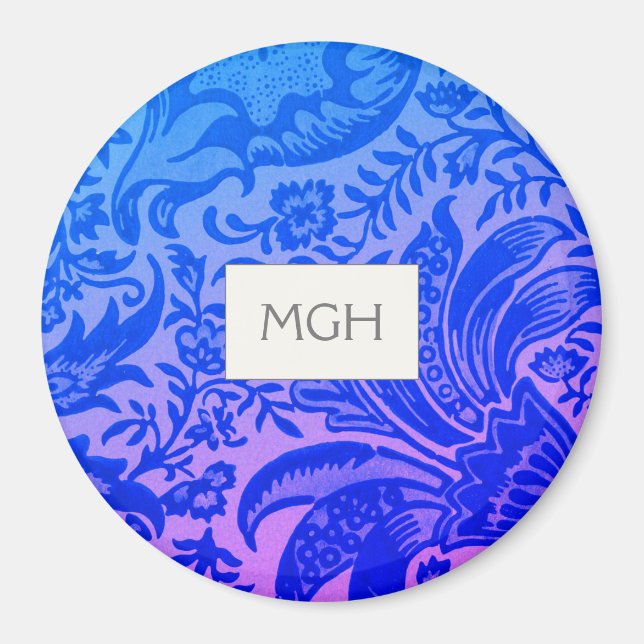 Vintag William Morris Blue Botanic Monogram Magnet (Vorne)